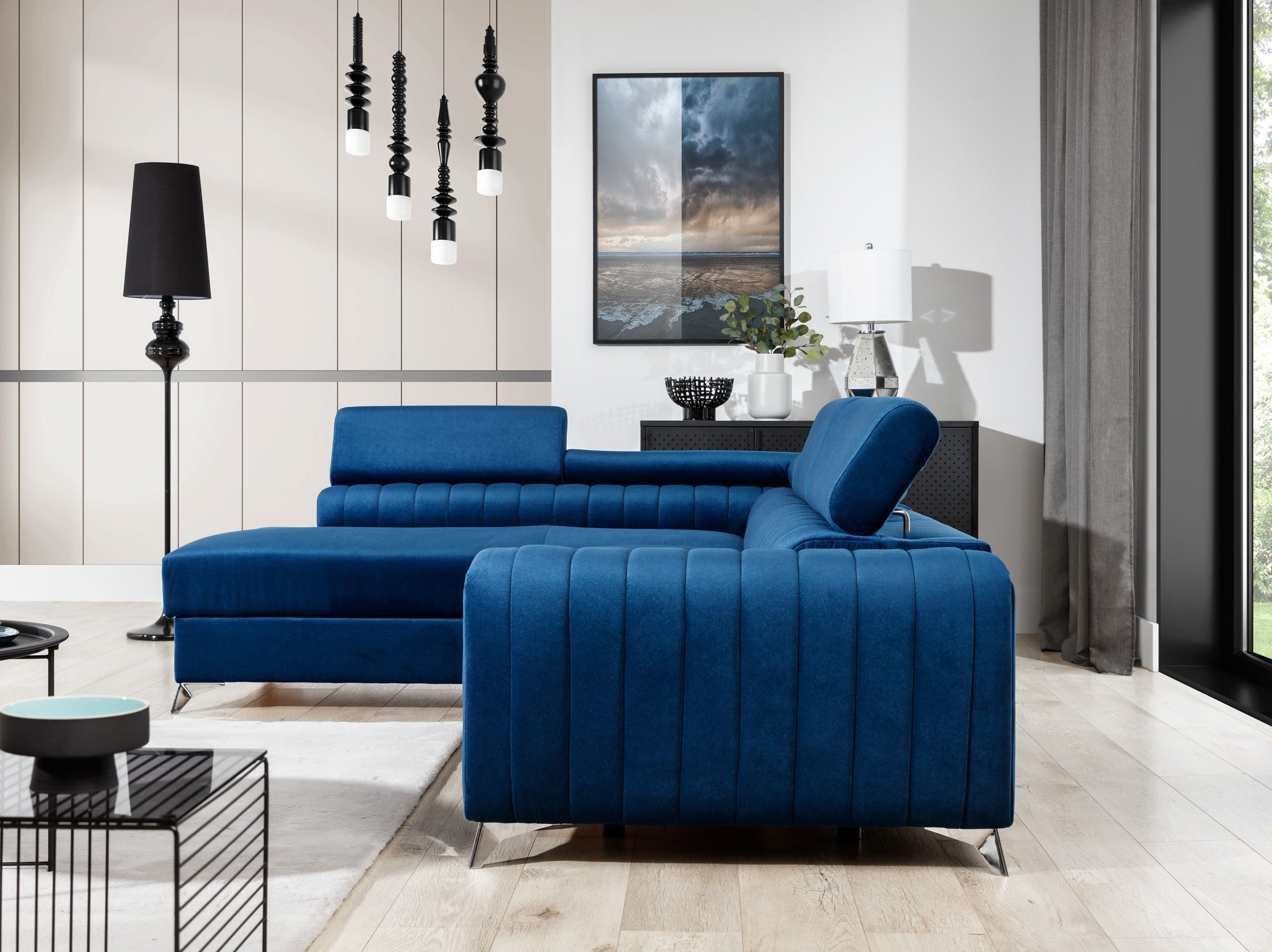 Coltar Extensibil Laurette cu Lada de Depozitare, Sezlong pe Stanga, Tetiere Reglabile, l275xA205xH69-98 cm (3)