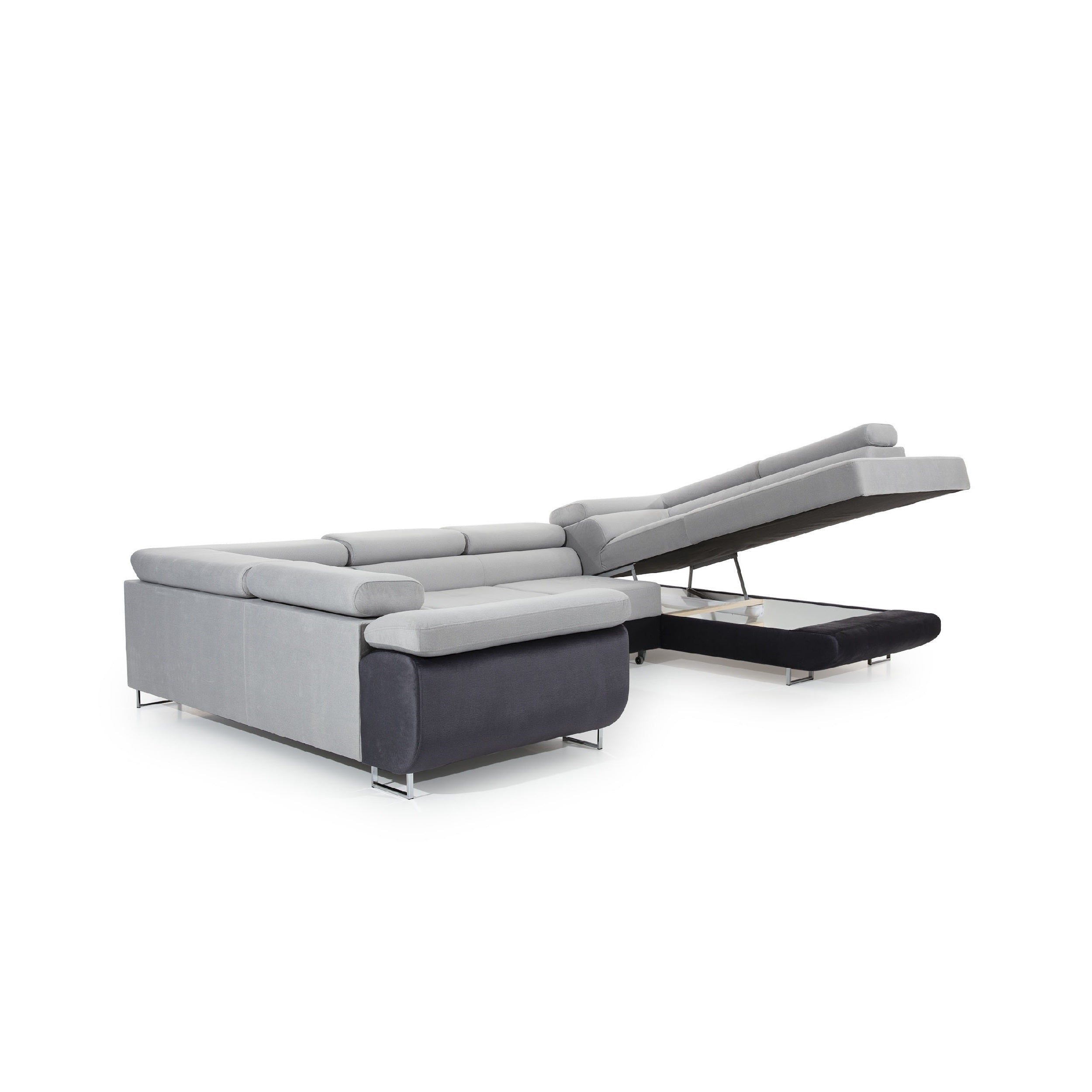 Coltar Extensibil Lettan cu Lada de Depozitare, Sezlong pe Dreapta, Tetiere Reglabile, Perne Incluse, l340xA202xH70-90 cm (10)