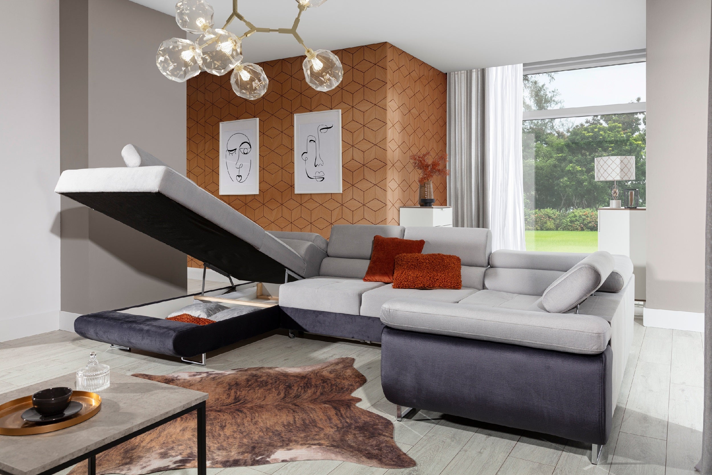 Coltar Extensibil Lettan cu Lada de Depozitare, Sezlong pe Stanga, Tetiere Reglabile, Perne Incluse, l340xA202xH70-90 cm (2)