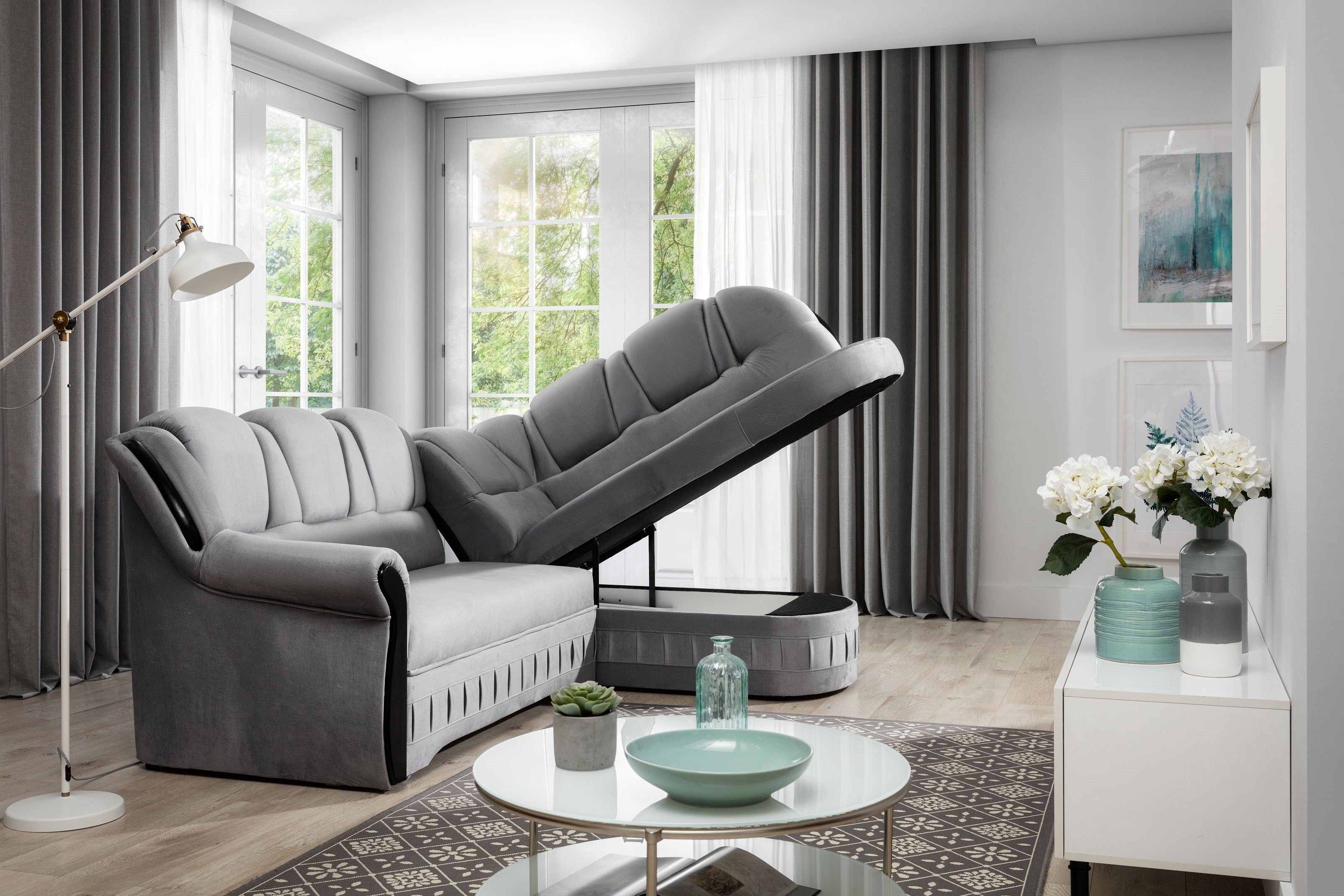 Coltar Extensibil Lordes cu Lada de Depozitare, Sezlong pe Dreapta, l243xA180xH105 cm (2)