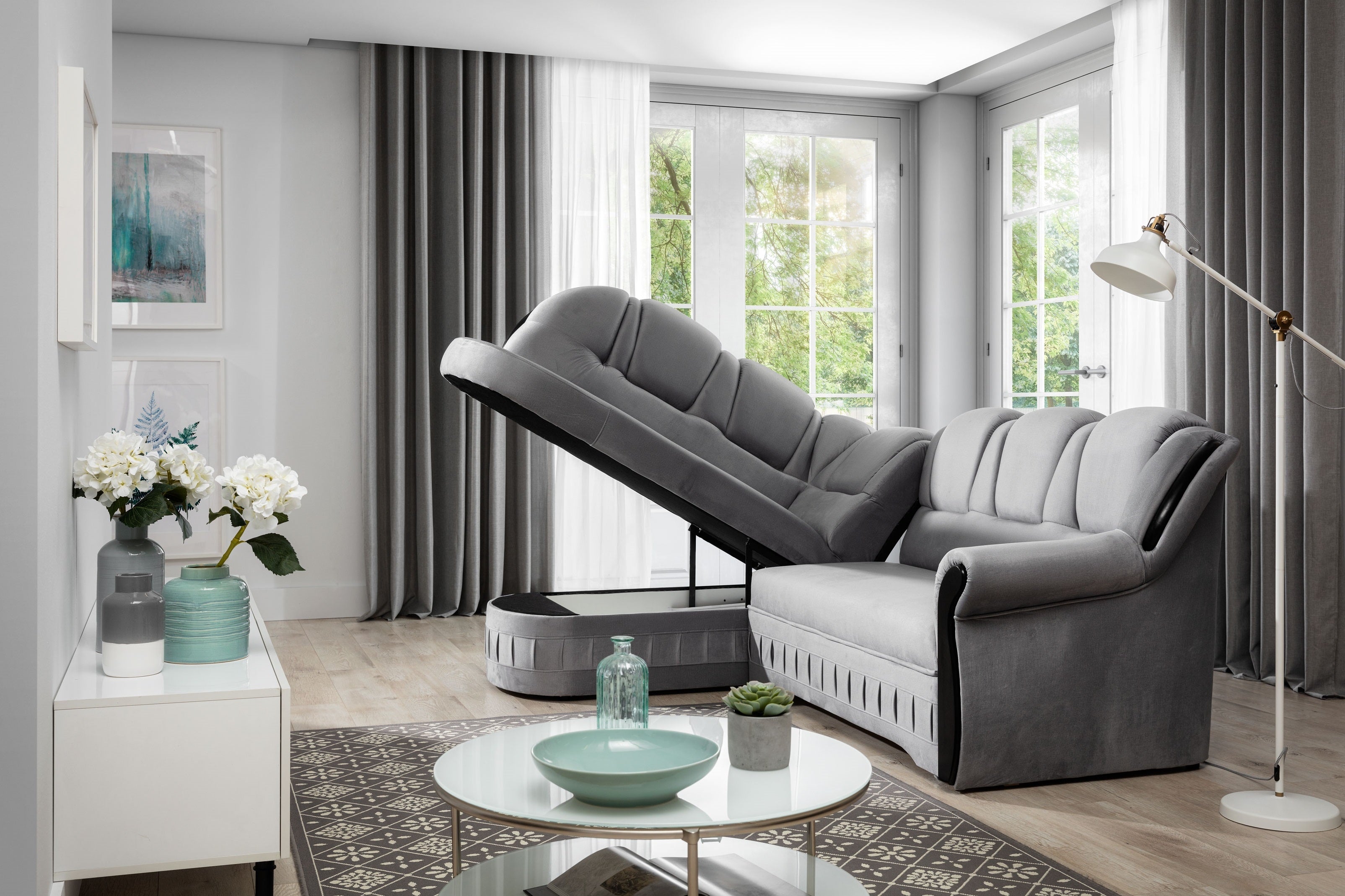 Coltar Extensibil Lordes cu Lada de Depozitare, Sezlong pe Stanga, l243xA180xH105 cm (2)