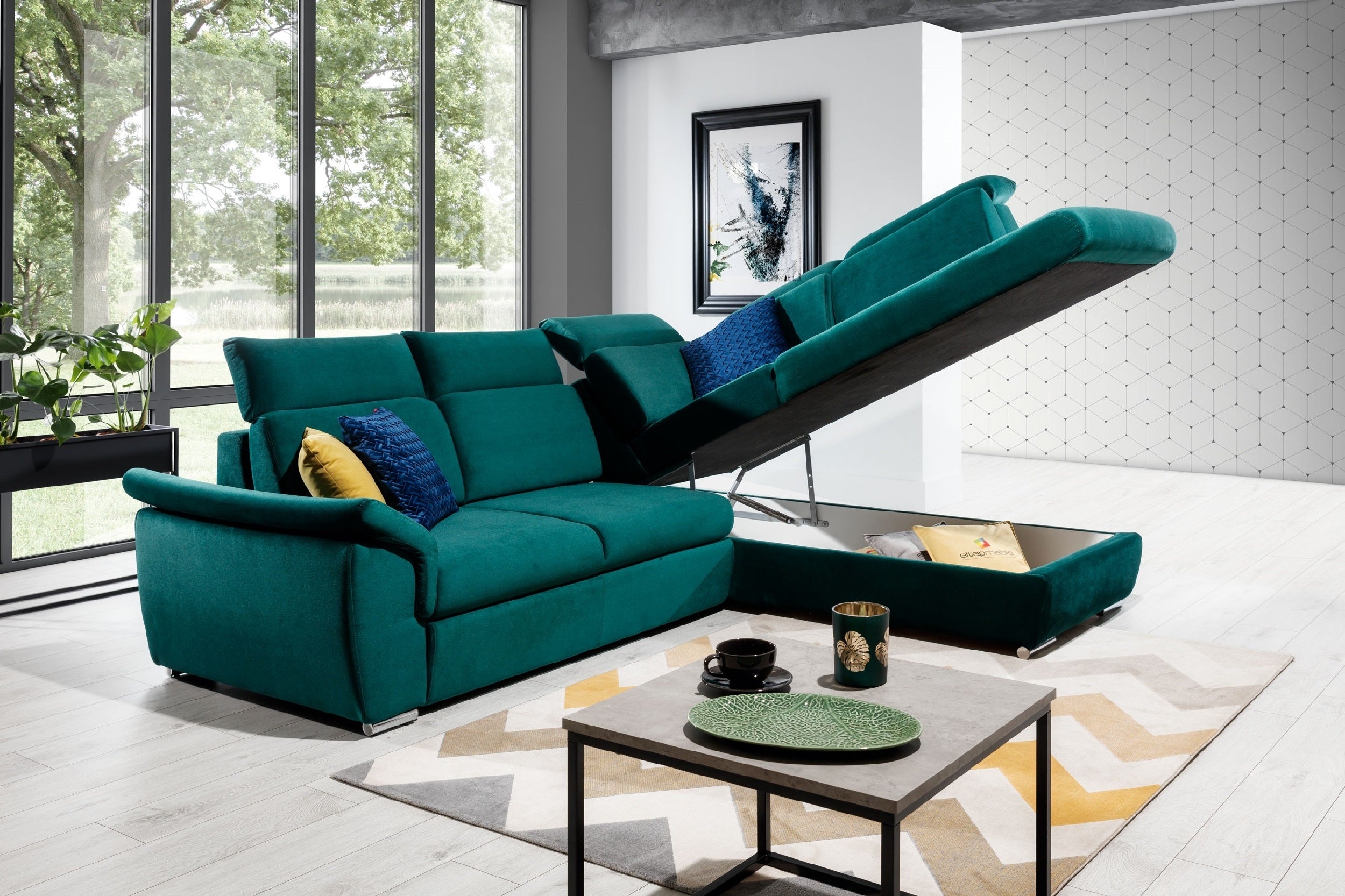 Coltar Extensibil Lorette cu Lada de Depozitare, Sezlong pe Dreapta, Tetiere Reglabile, l260xA210xH82-102 cm (1)