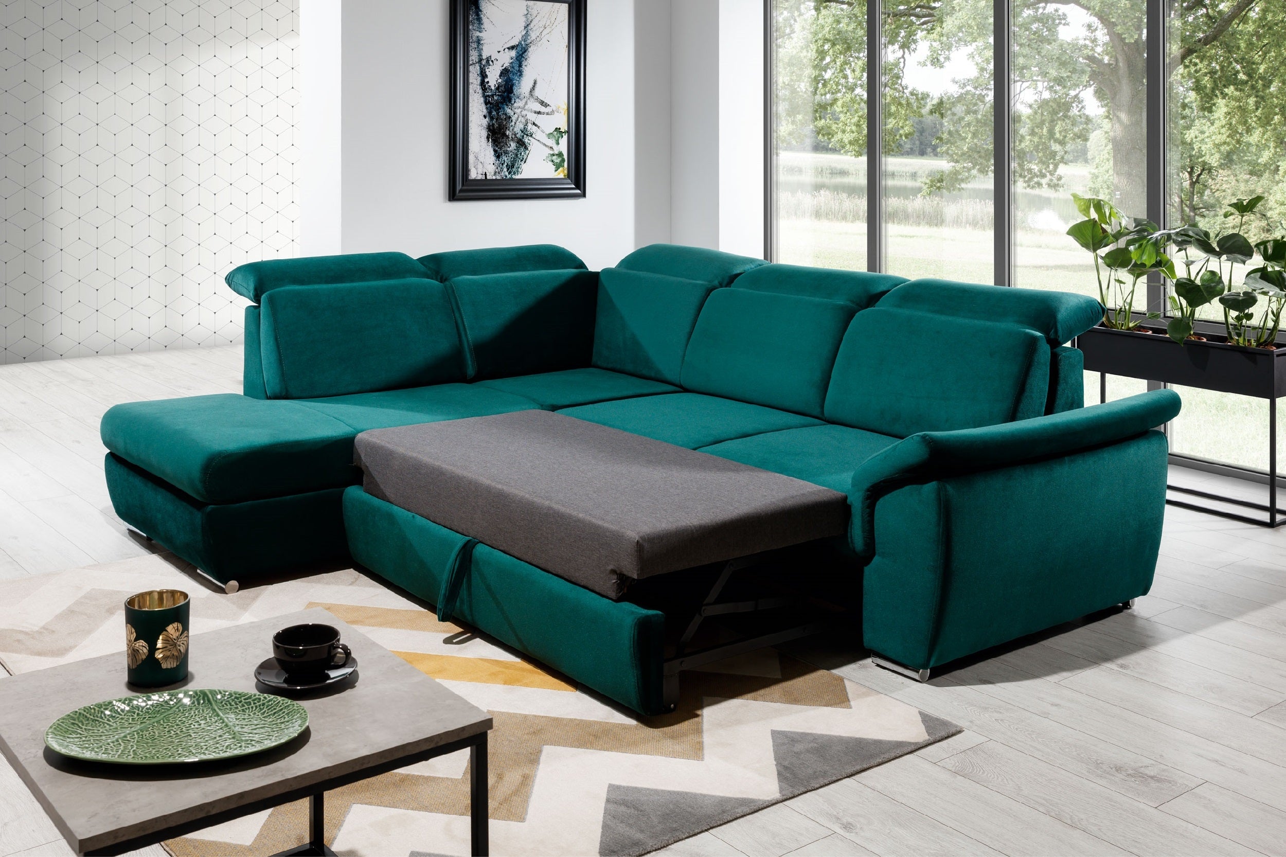 Coltar Extensibil Lorette cu Lada de Depozitare, Sezlong pe Stanga, Tetiere Reglabile, l260xA210xH82-102 cm (2)