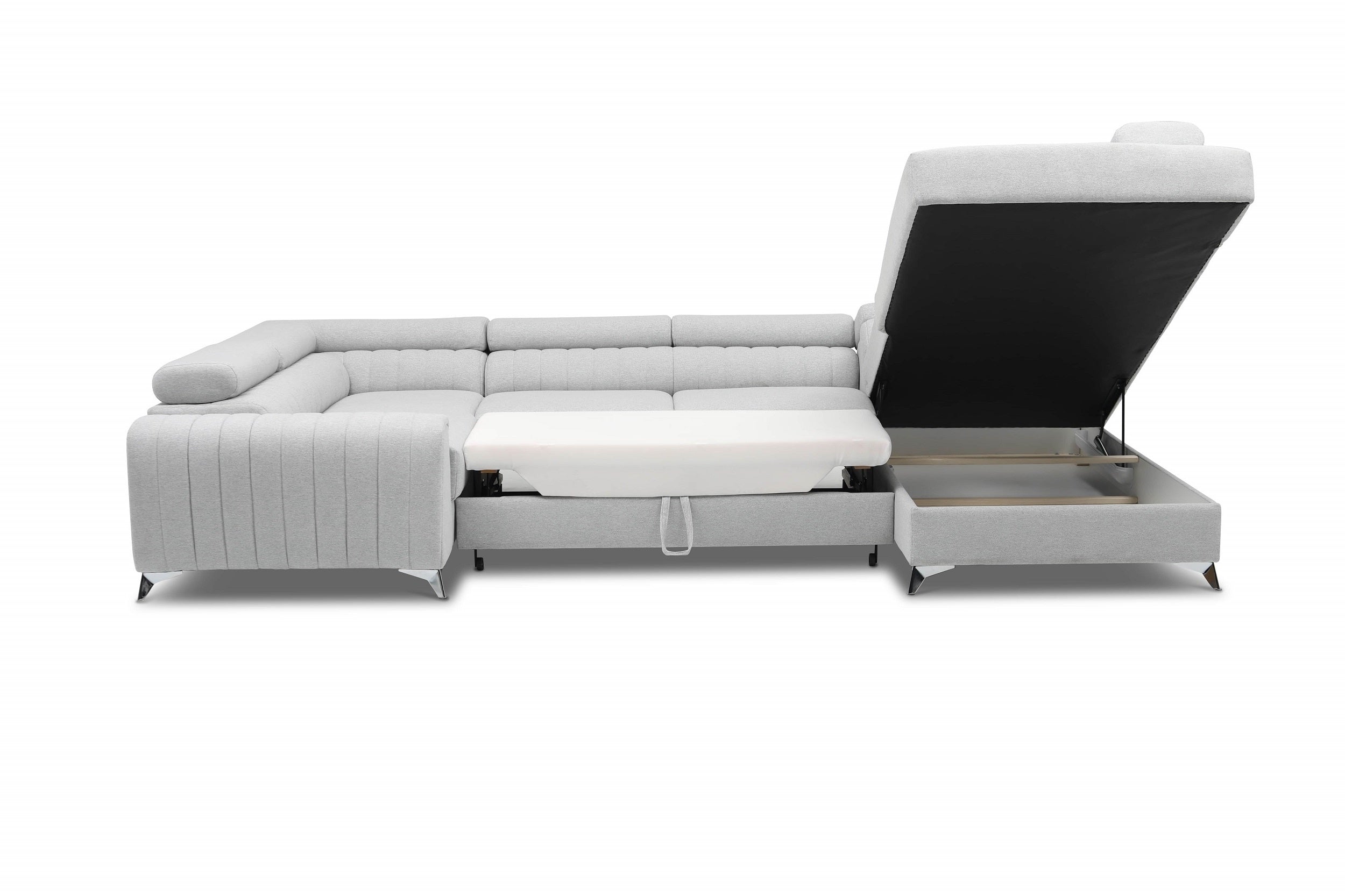 Coltar Extensibil Louisette cu Lada de Depozitare, Sezlong pe Dreapta, Tetiere Reglabile, l340xA202xH72-92 cm-Velvetmat04 (5)