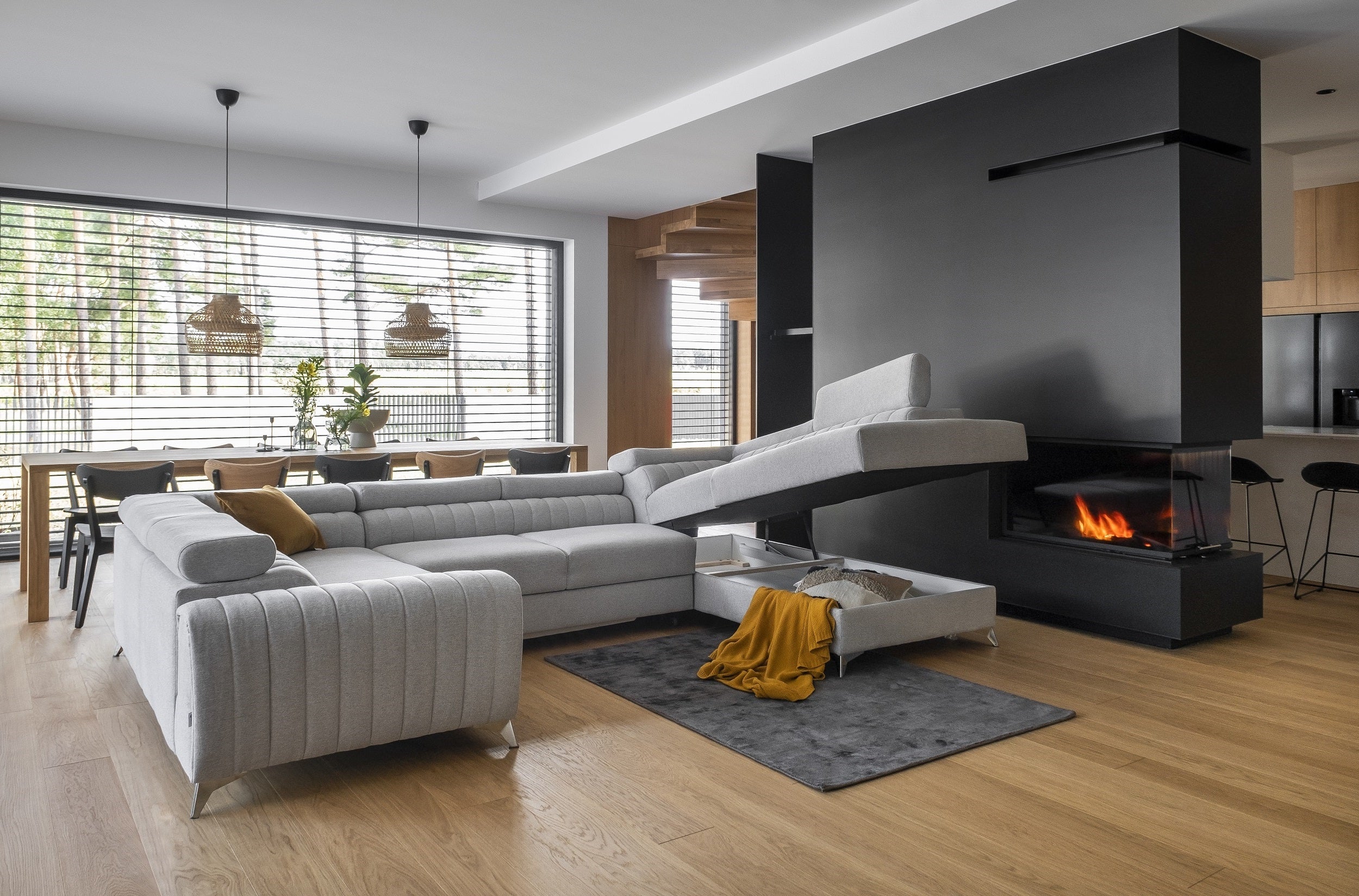 Coltar Extensibil Louisette cu Lada de Depozitare, Sezlong pe Dreapta, Tetiere Reglabile, l340xA202xH72-92 cm (2)