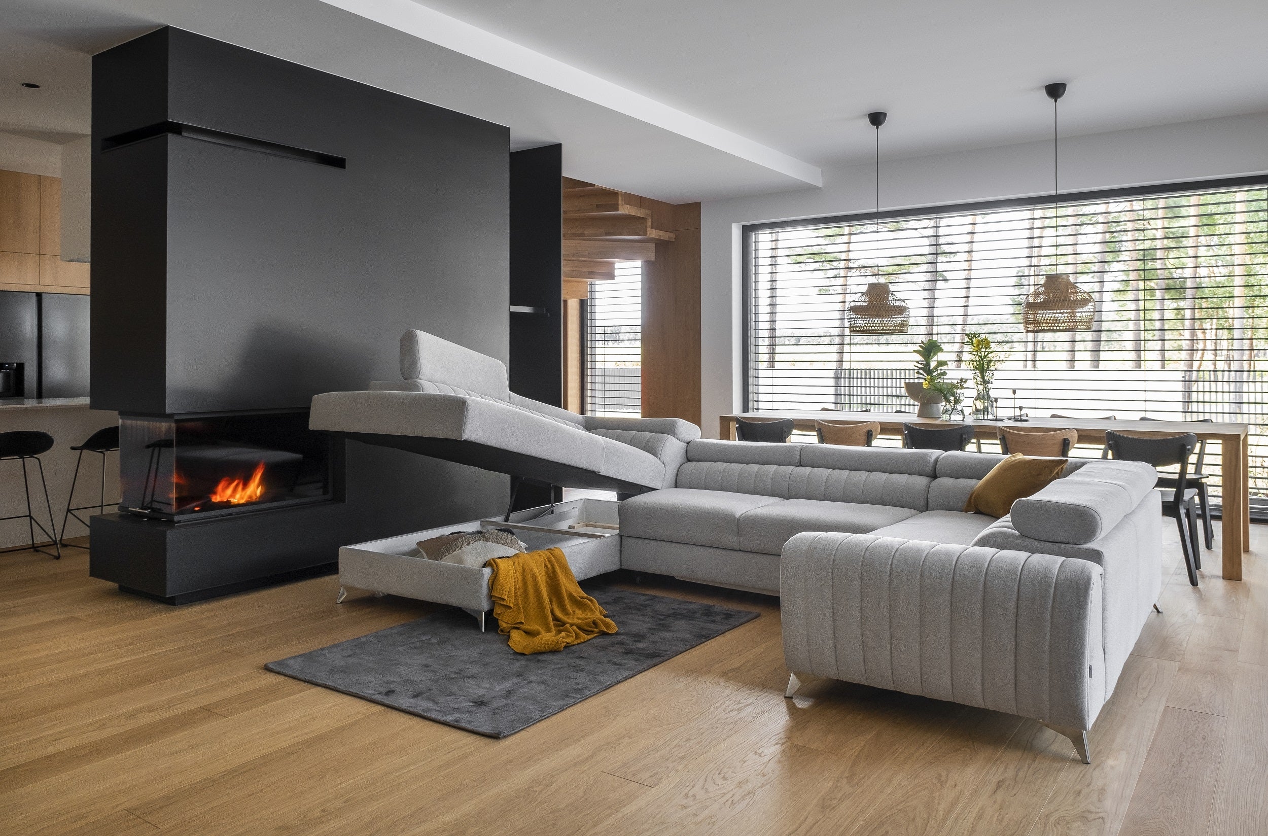 Coltar Extensibil Louisette cu Lada de Depozitare, Sezlong pe Stanga, Tetiere Reglabile, l340xA202xH72-92 cm (2)