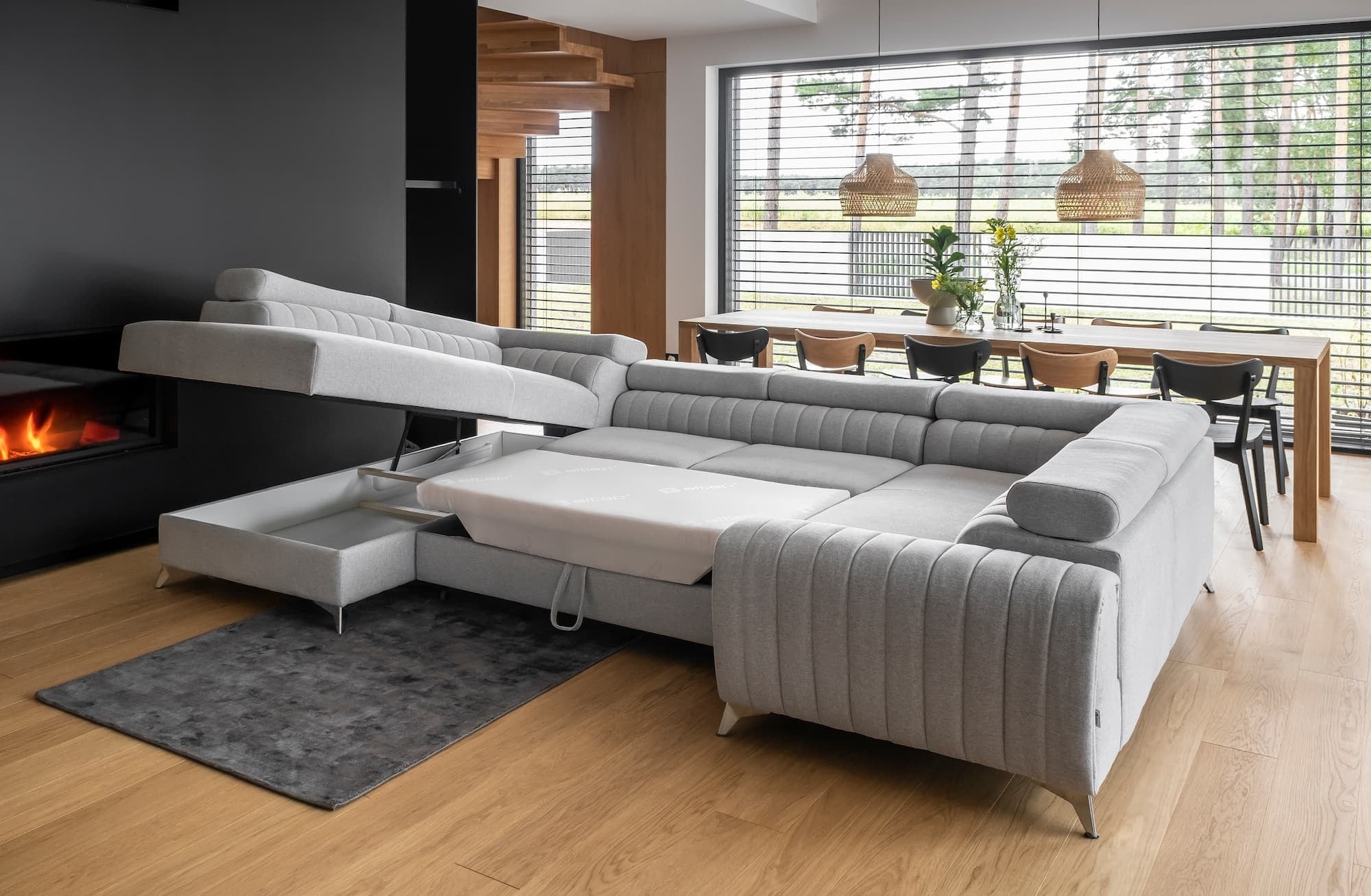 Coltar Extensibil Louisette Plus Bleumarin cu Lada de Depozitare, Sezlong pe Stanga, Tetiere Reglabile, l340xA202xH72-92 cm (3)