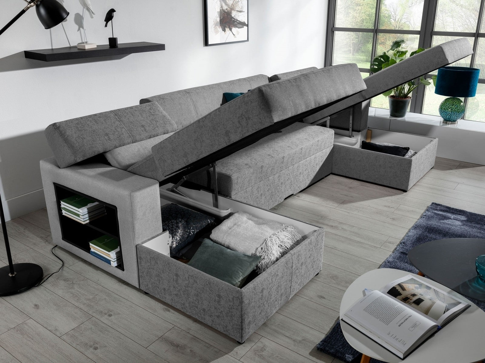 Coltar Extensibil Marcus Gri cu Lada de Depozitare, Sezlong pe Stanga, l314xA158xH86 cm (1)