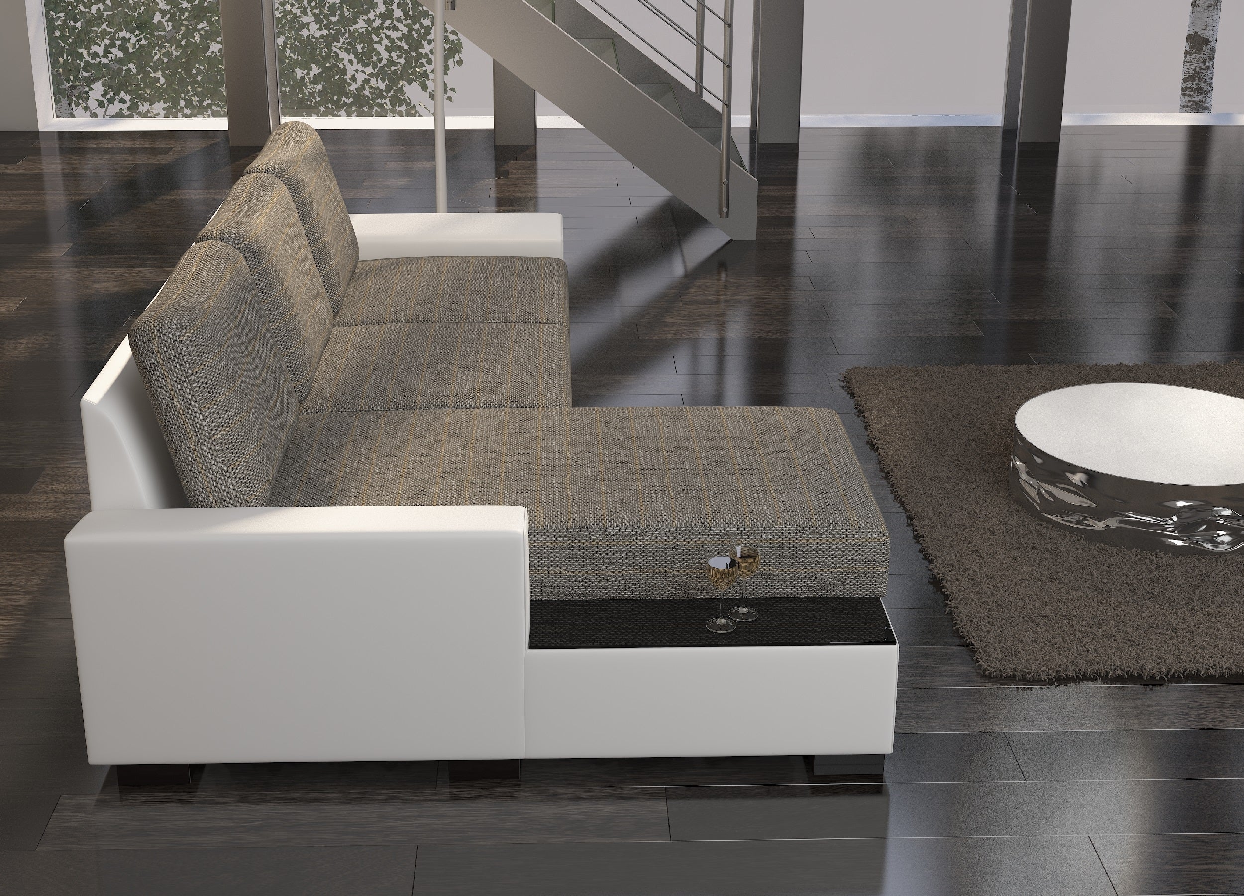 Coltar Extensibil Negroni cu Lada de Depozitare, Sezlong pe Stanga, l245xA160xH90 cm (1)