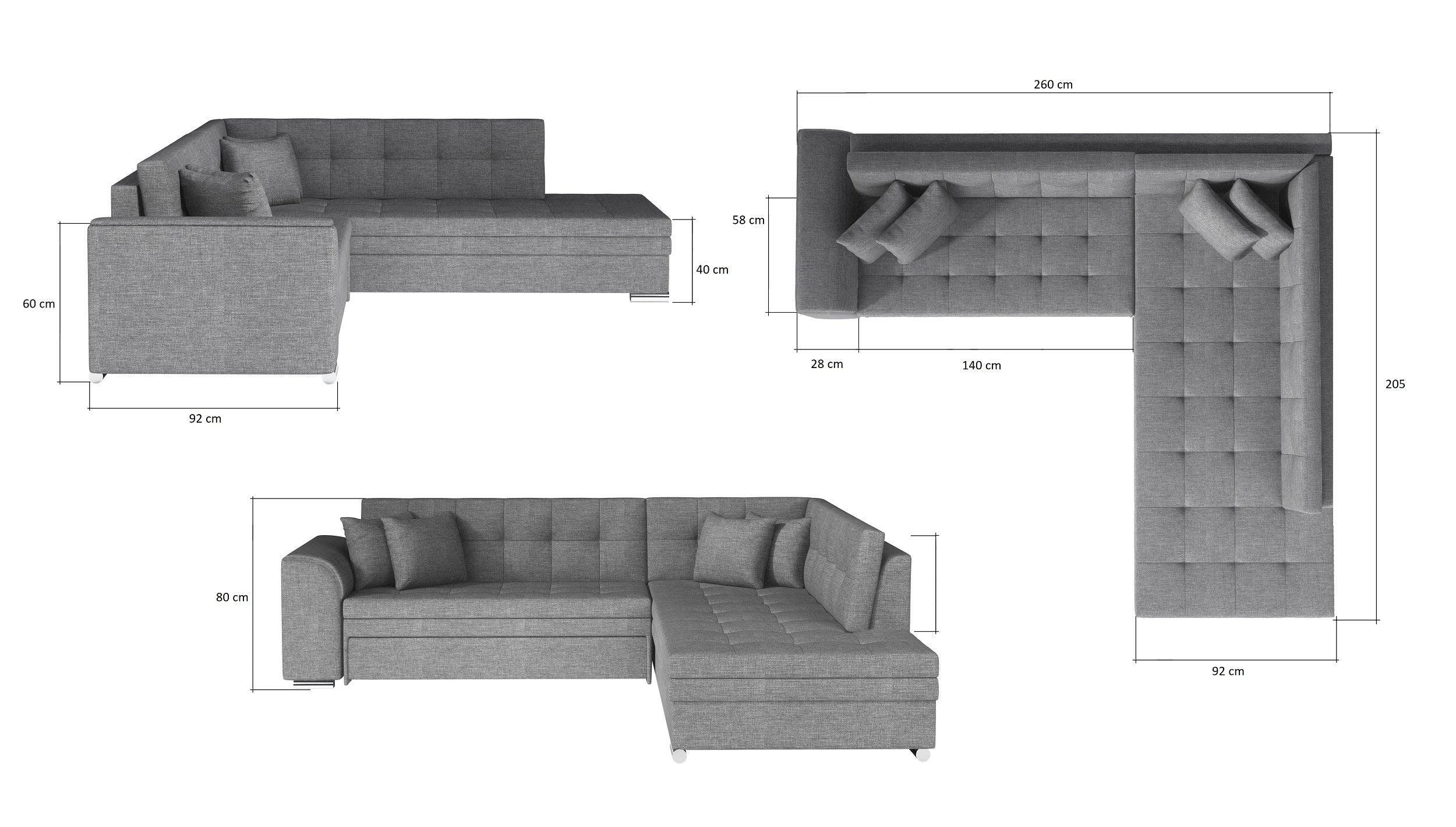 Coltar Extensibil Pierrot cu Sezlong pe Dreapta, l260xA205xH80 cm (11)