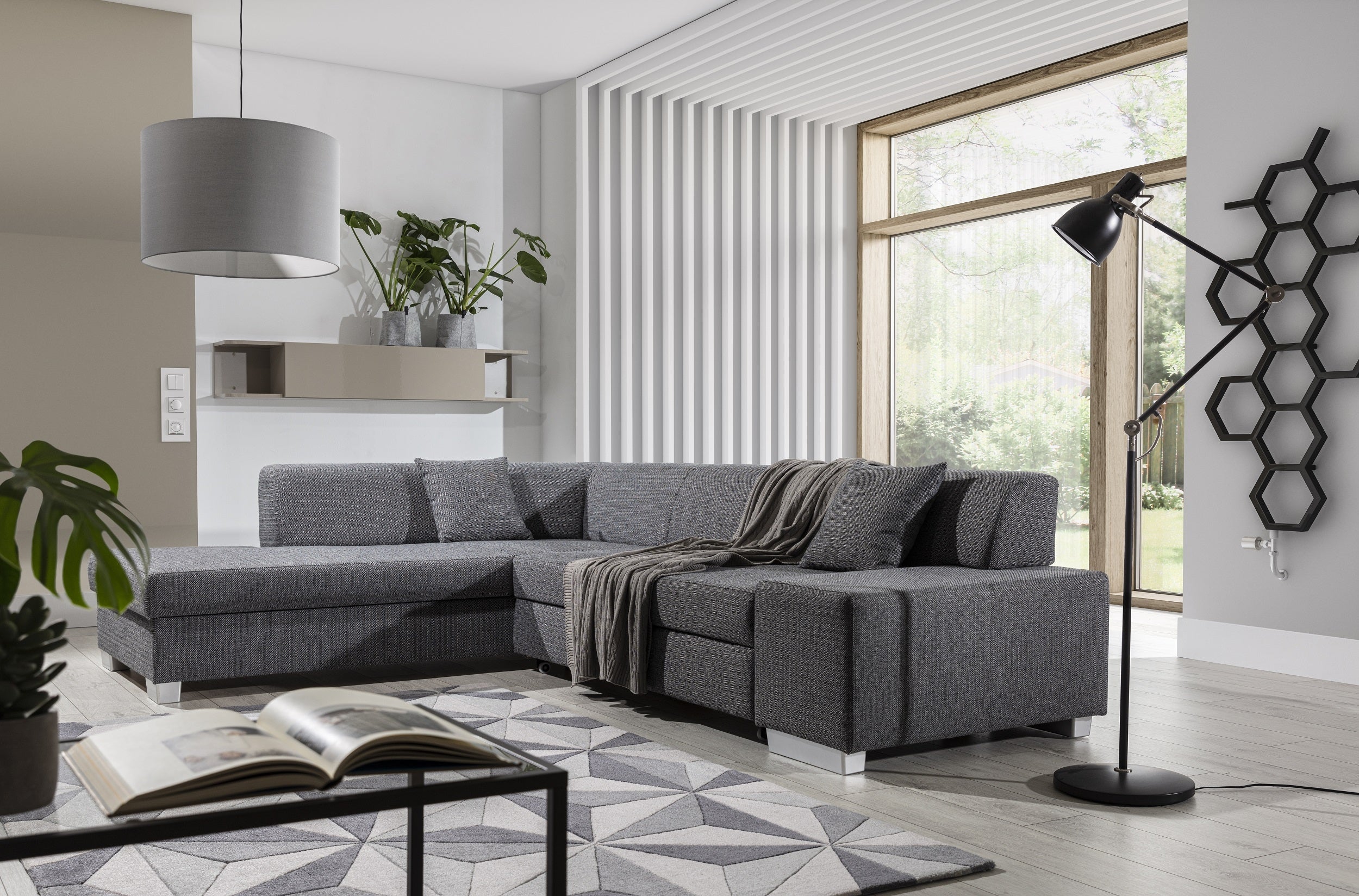 Coltar Extensibil Portgas cu Lada de Depozitare, Sezlong pe Stanga, Perne Incluse, l278xA217xH74 cm (2)