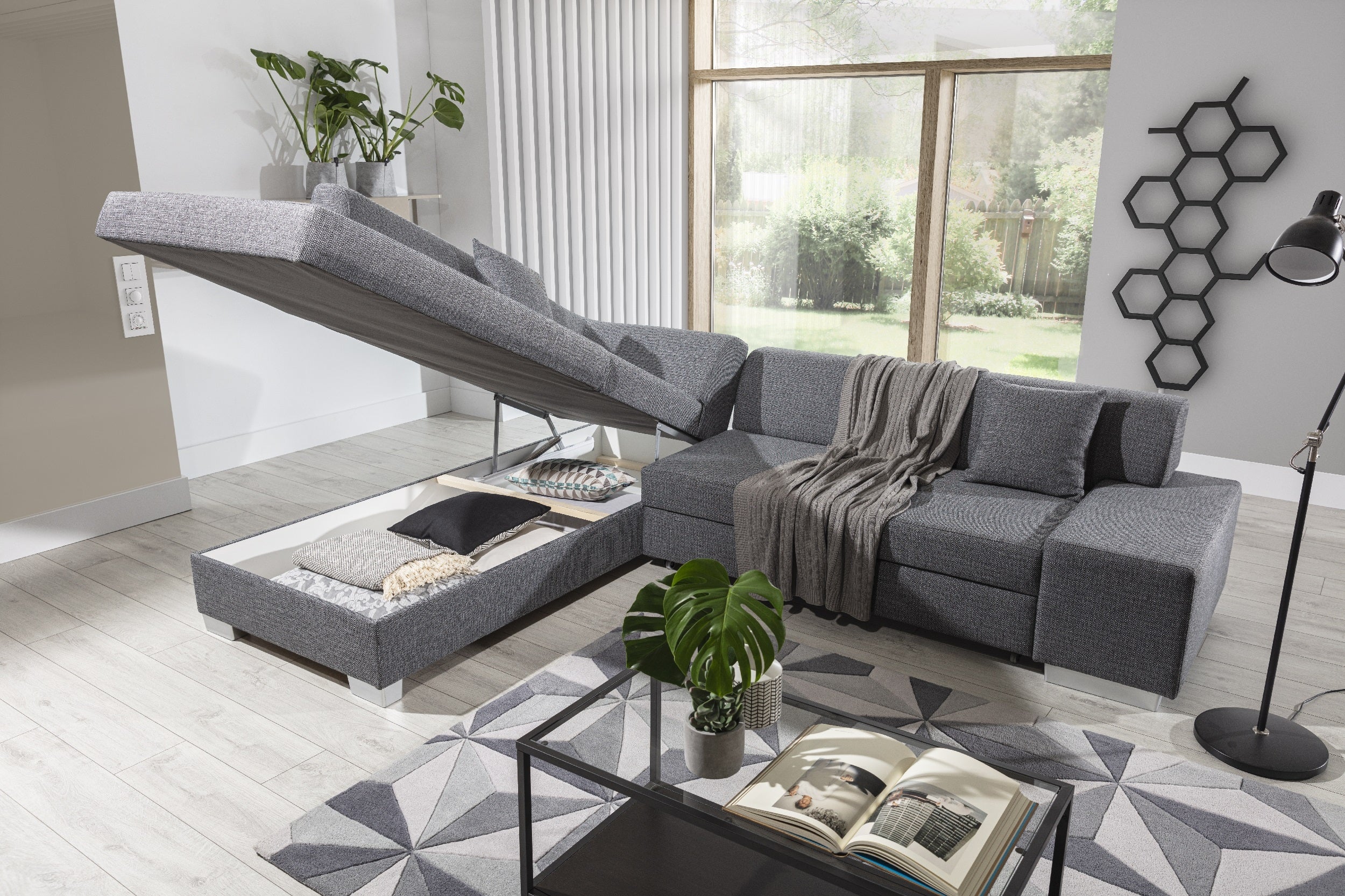 Coltar Extensibil Portgas cu Lada de Depozitare, Sezlong pe Stanga, Perne Incluse, l278xA217xH74 cm (5)