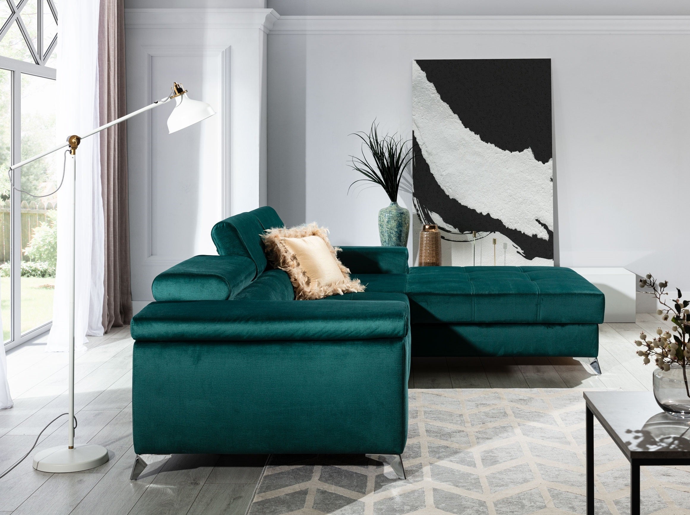 Coltar Extensibil Ricky cu Lada de Depozitare, Sezlong pe Dreapta, Tetiere Reglabile, Perna Inclusa, l280xA205xH70-90 cm (5)