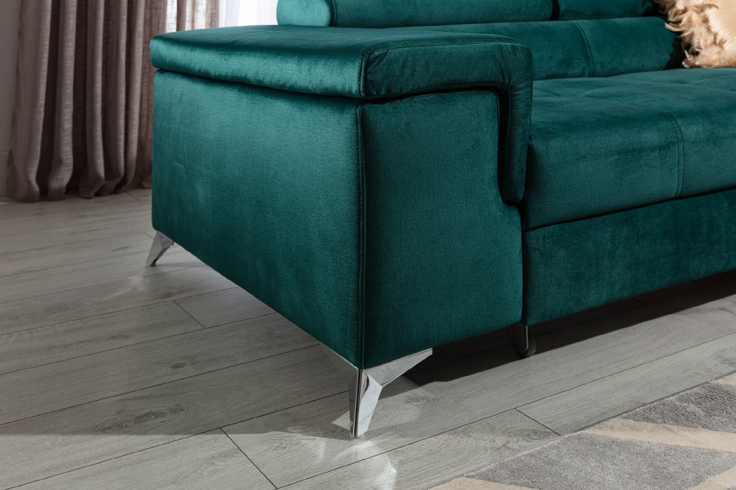 Coltar Extensibil Ricky cu Lada de Depozitare, Sezlong pe Dreapta, Tetiere Reglabile, Perna Inclusa, l280xA205xH70-90 cm (7)