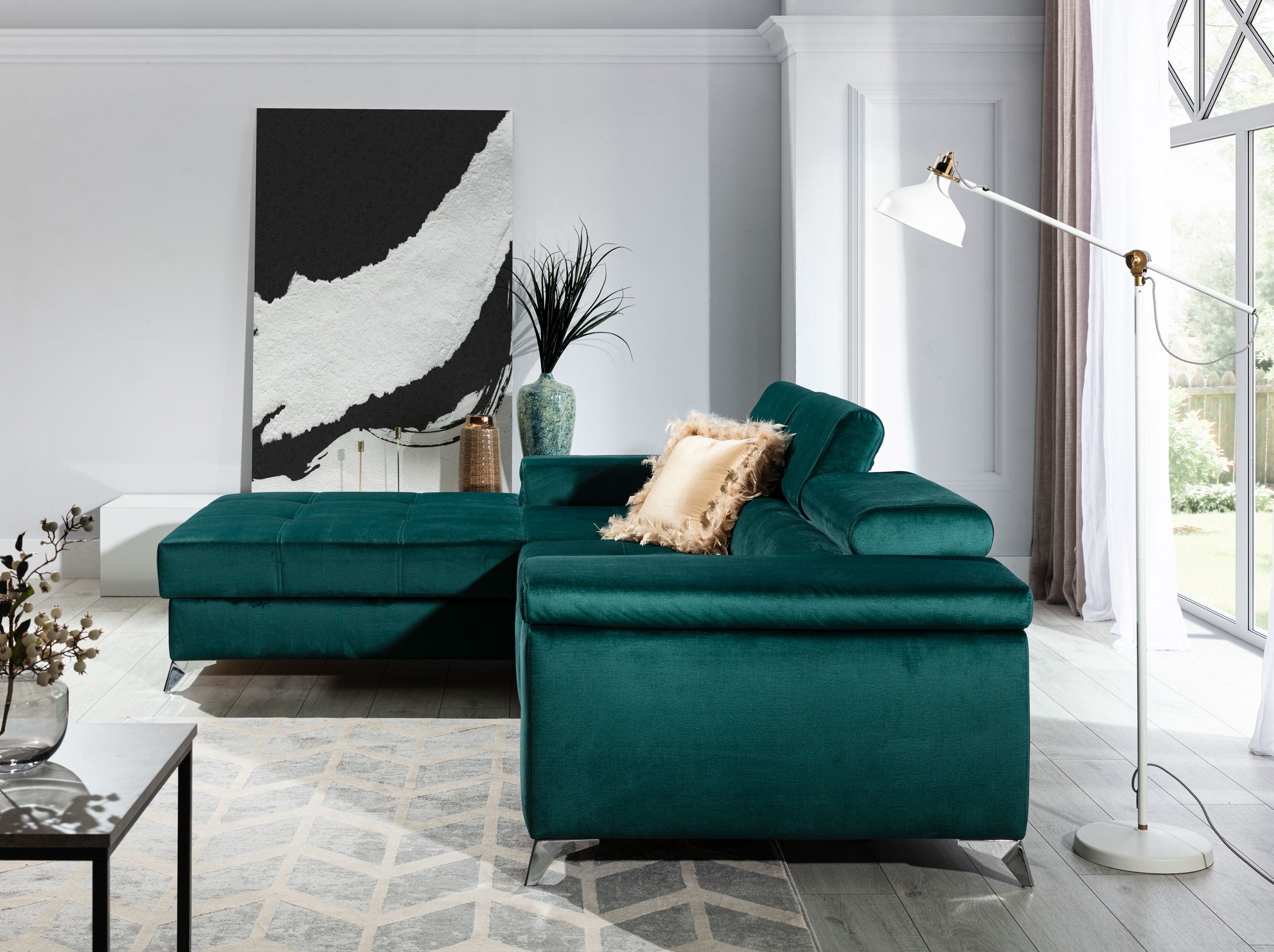 Coltar Extensibil Ricky cu Lada de Depozitare, Sezlong pe Stanga, Tetiere Reglabile, Perna Inclusa, l280xA205xH70-90 cm (2)