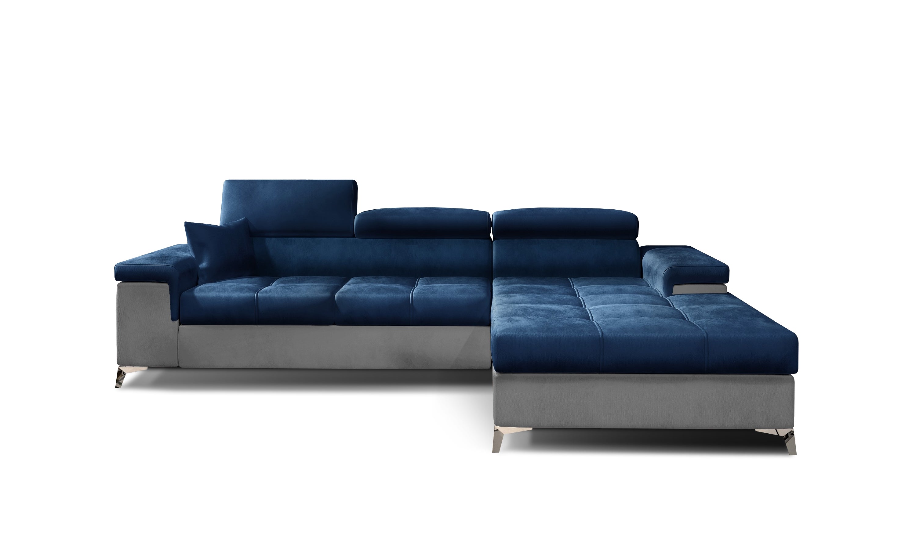 Coltar Extensibil Ricky Plus Bleumarin / Gri Deschis cu Lada de Depozitare, Sezlong pe Dreapta, Tetiere Reglabile, Perna Inclusa, l280xA205xH70-90 cm (3)