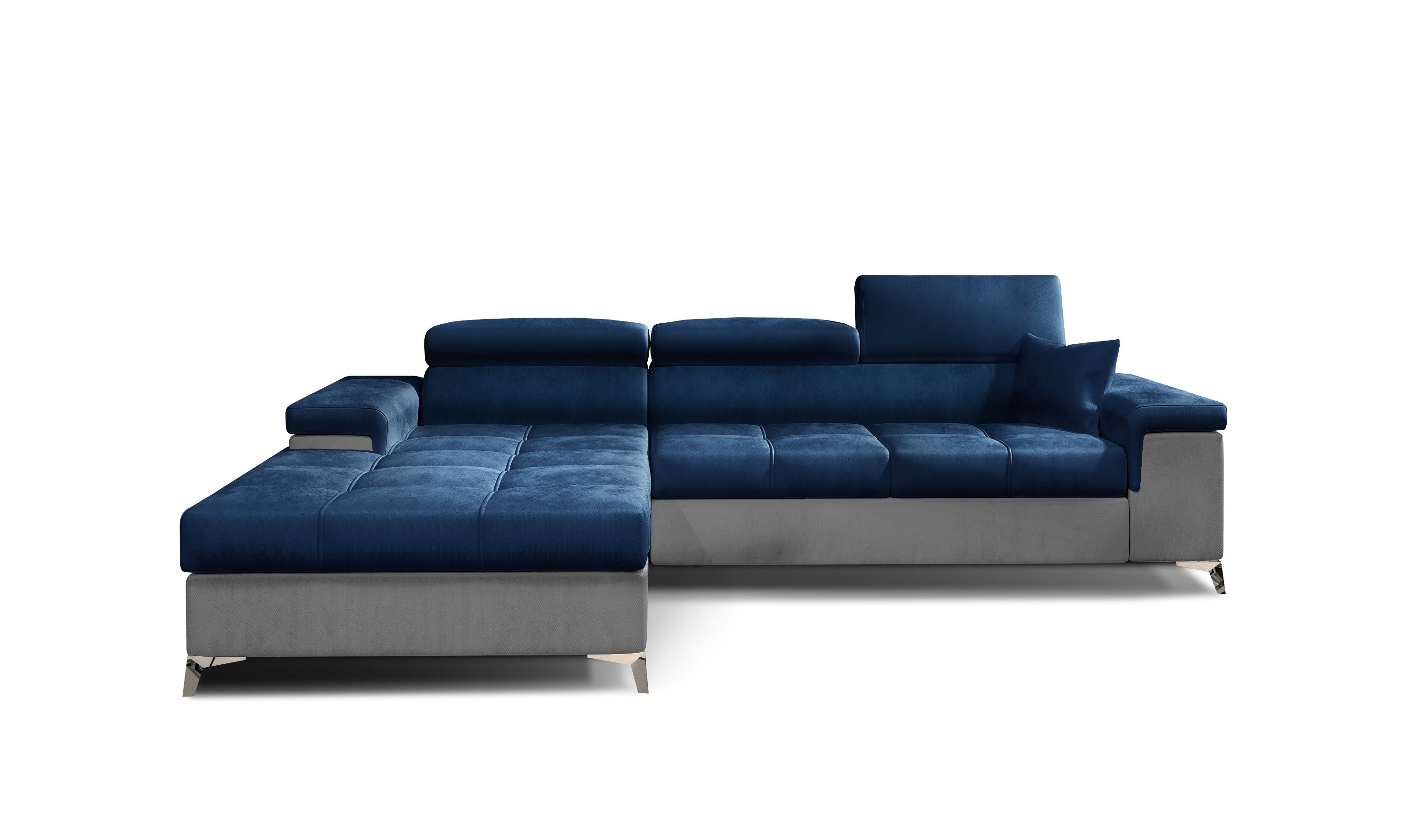 Coltar Extensibil Ricky Plus Bleumarin / Gri Deschis cu Lada de Depozitare, Sezlong pe Stanga, Tetiere Reglabile, Perna Inclusa, l280xA205xH70-90 cm (3)