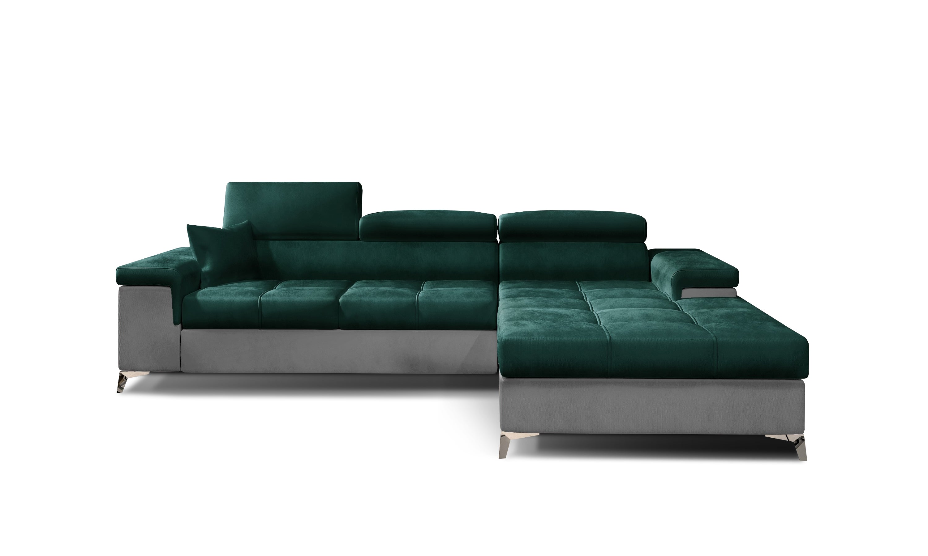 Coltar Extensibil Ricky Plus Verde / Gri Deschis cu Lada de Depozitare, Sezlong pe Dreapta, Tetiere Reglabile, Perna Inclusa, l280xA205xH70-90 cm (3)