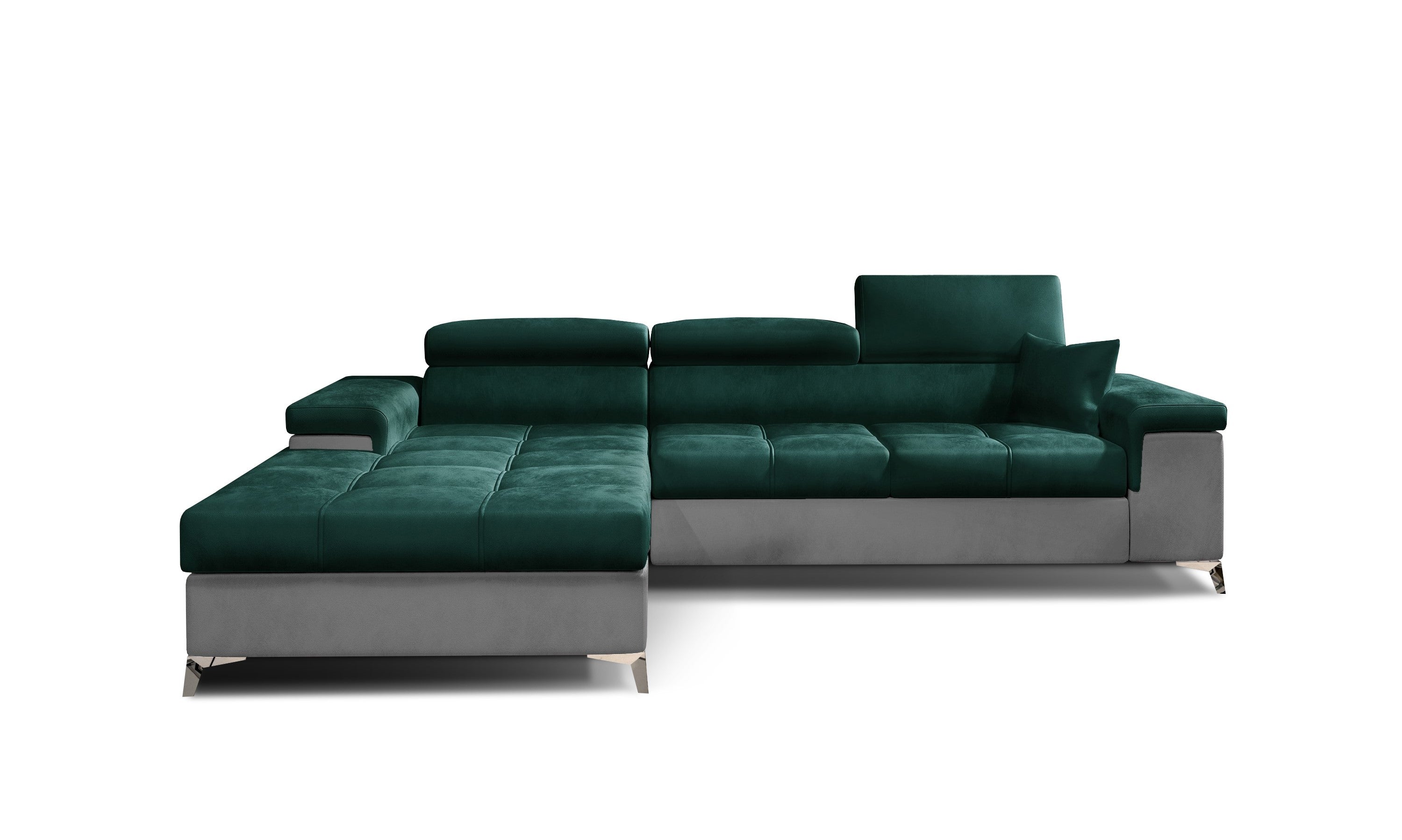 Coltar Extensibil Ricky Plus Verde / Gri Deschis cu Lada de Depozitare, Sezlong pe Stanga, Tetiere Reglabile, Perna Inclusa, l280xA205xH70-90 cm (3)