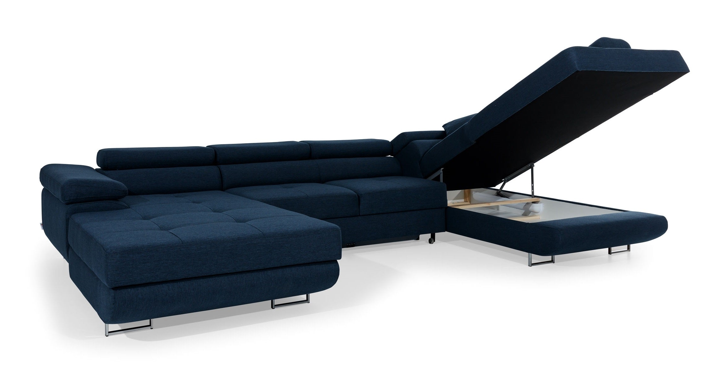 Coltar Extensibil Rodriguez cu Lada de Depozitare, Sezlong pe Dreapta, Tetiere Reglabile, Perna Inclusa, l345xA202xH70-90 cm (8)