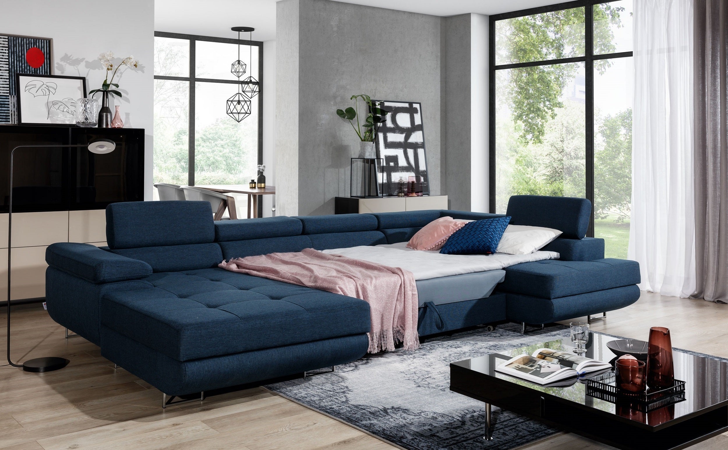 Coltar Extensibil Rodriguez cu Lada de Depozitare, Sezlong pe Dreapta, Tetiere Reglabile, Perna Inclusa, l345xA202xH70-90 cm (2)