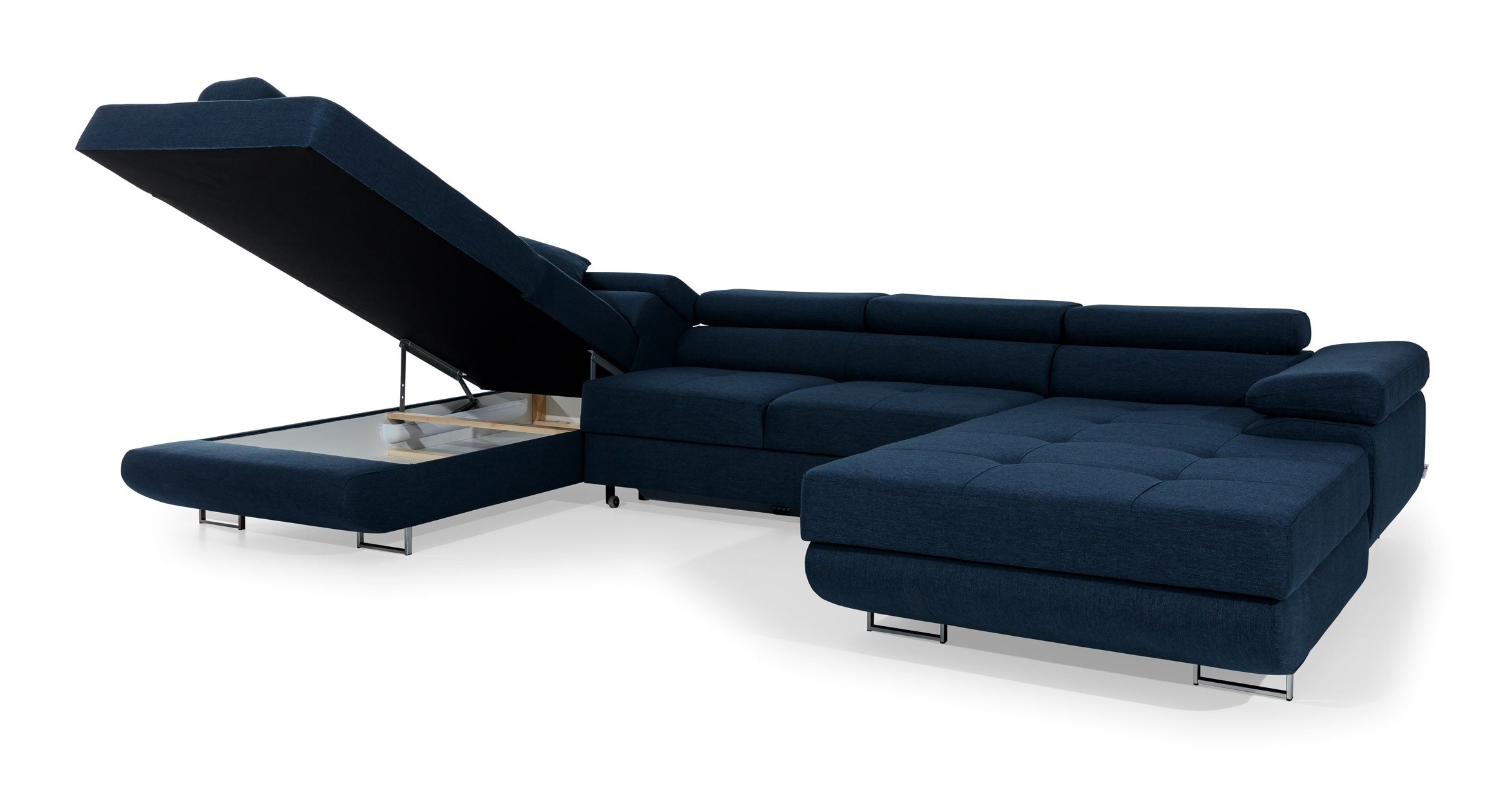 Coltar Extensibil Rodriguez cu Lada de Depozitare, Sezlong pe Stanga, Tetiere Reglabile, Perna Inclusa, l345xA202xH70-90 cm (8)