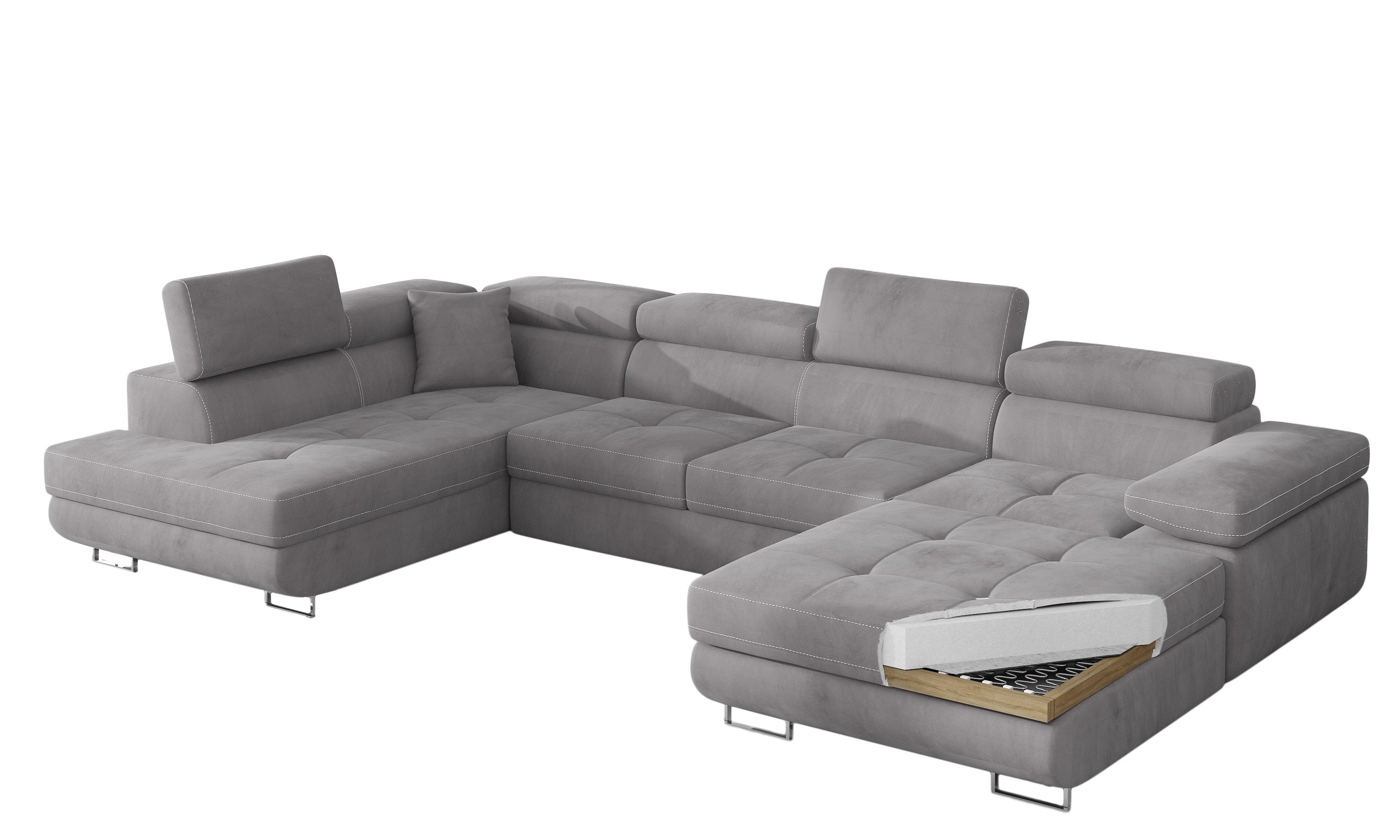 Coltar Extensibil Rodriguez cu Lada de Depozitare, Sezlong pe Stanga, Tetiere Reglabile, Perna Inclusa, l345xA202xH70-90 cm (10)