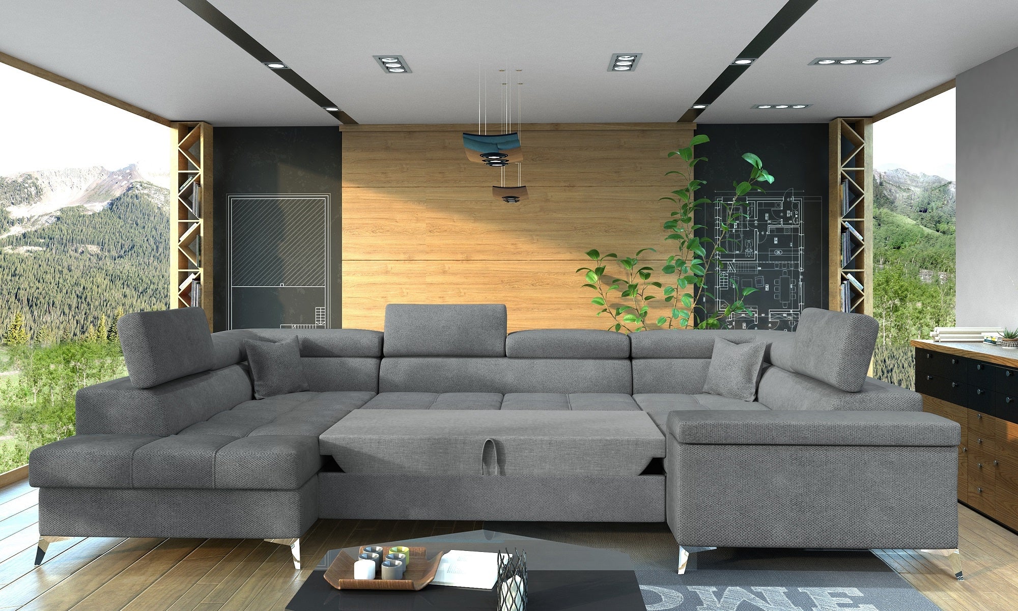 Coltar Extensibil Tiara cu Lada de Depozitare, Sezlong pe Stanga, Tetiere Reglabile, l338xA202xH70-90 cm (3)