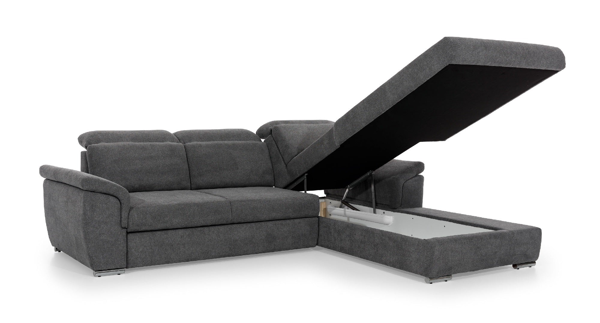 Coltar Extensibil Trevis cu Lada de Depozitare, Sezlong pe Dreapta, Tetiere Reglabile, l272xA216xH86-100 cm (3)