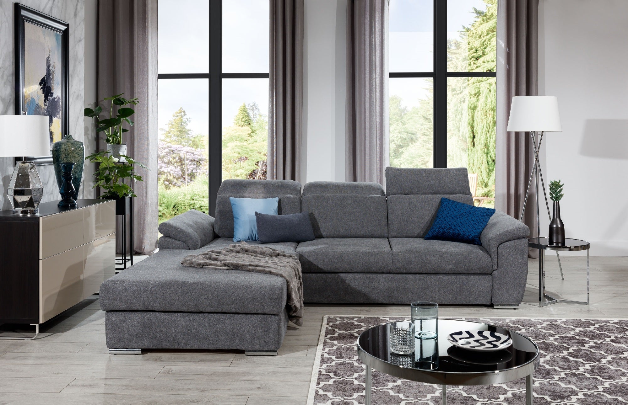 Coltar Extensibil Trevis cu Lada de Depozitare, Sezlong pe Stanga, Tetiere Reglabile, l272xA216xH86-100 cm