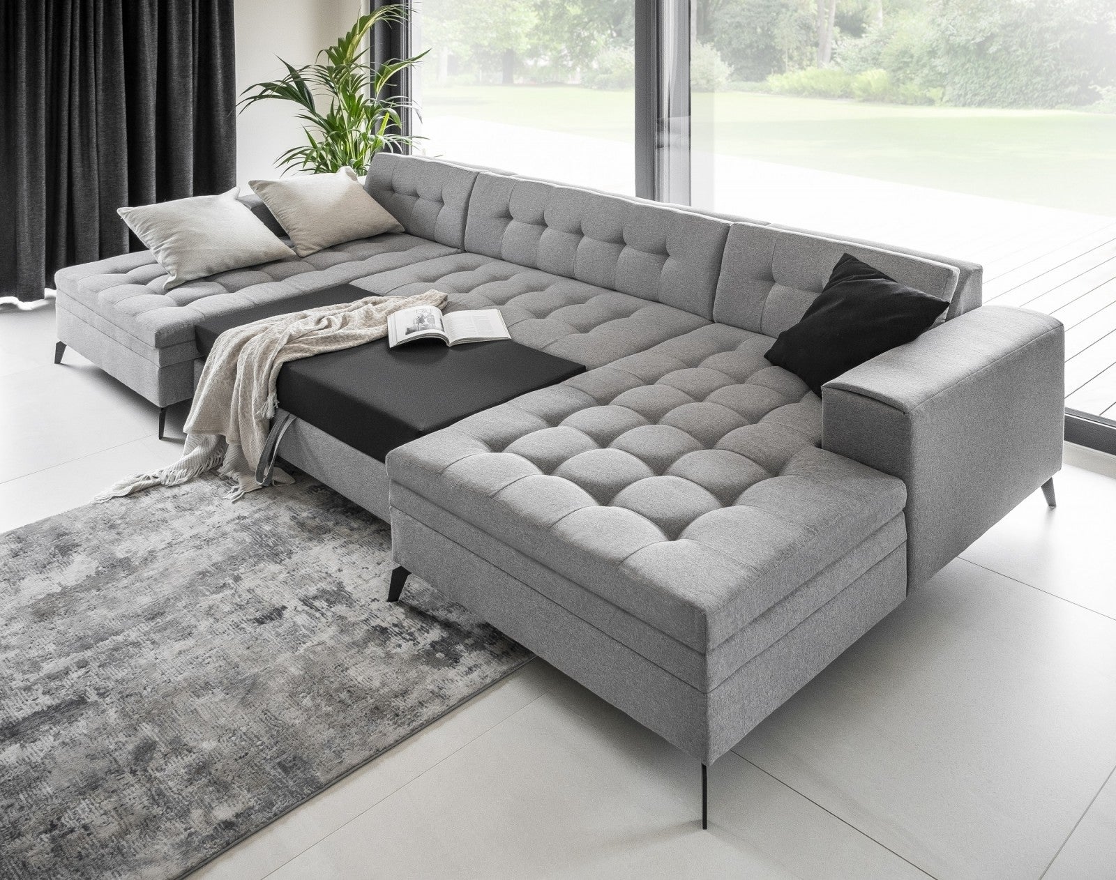 Coltar Extensibil Vertis Plus Roz Inchis cu Sezlong Universal (pe Stanga sau pe Dreapta), Perne Incluse, l350xA170xH93 cm (3)
