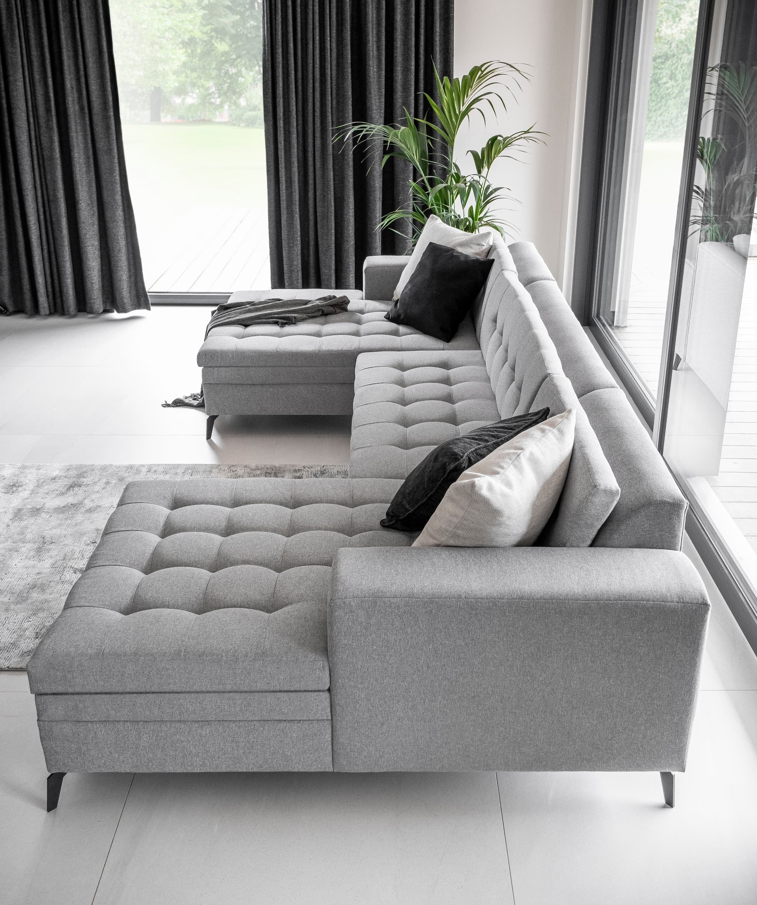 Coltar Extensibil Vertis Plus Gri cu Sezlong Universal (pe Stanga sau pe Dreapta), Perne Incluse, l350xA170xH93 cm (1)