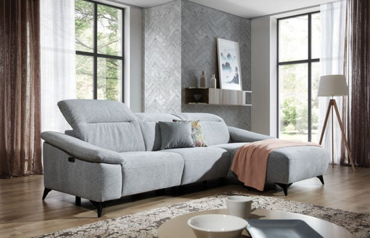 Canapé d'angle fixe avec mécanisme Relax, avec bain de soleil à droite, recouvert de tissu, Gappa Gris, l290xA170xH84 cm