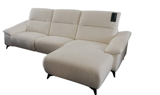 Canapé d'angle fixe avec mécanisme Relax, avec bain de soleil à droite, recouvert de tissu, Gappa Blanc, l290xA170xH84 cm