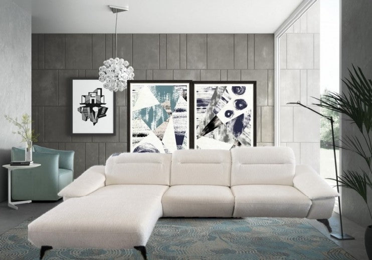 Canapé d'angle fixe avec mécanisme Relax, avec bain de soleil à gauche, recouvert de tissu, Gappa Blanc, l290xA170xH84 cm