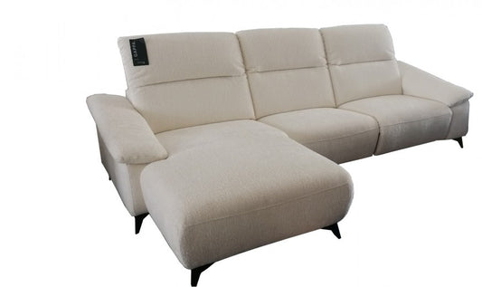 Canapé d'angle fixe avec mécanisme Relax, avec bain de soleil à gauche, recouvert de tissu, Gappa Blanc, l290xA170xH84 cm