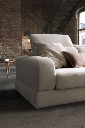 Canapé d'angle fixe avec bain de soleil à droite, recouvert de tissu, Graffiti Beige, l273xA166xH78 cm