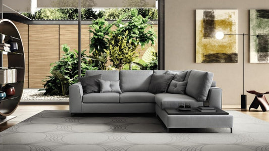 Canapé d'angle, avec bain de soleil à droite, recouvert de tissu, Harmony Gris, l265xA244xH91 cm