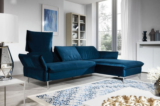 Canapé d'angle fixe avec bain de soleil à droite, tapissé de tissu, Vino Bleumarin, l235xA165xH78 cm