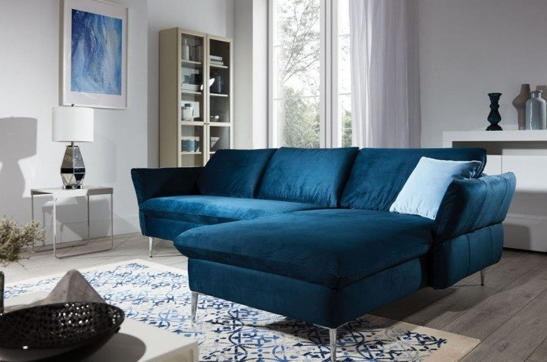 Canapé d'angle fixe avec bain de soleil à droite, tapissé de tissu, Vino Bleumarin, l235xA165xH78 cm