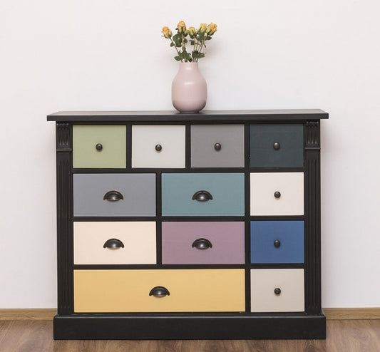 Frade coffre en bois, avec 12 tiroirs, Pasy PS485, Noir peint P003 multicolore, L120XA36XH97 CM