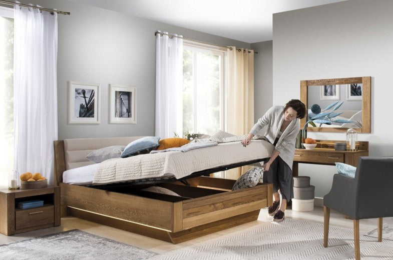 Mobilier de chambre en placage et aggloméré, avec lit 200 x 140 cm, 6 pièces Velours Chêne Rustique / Beige