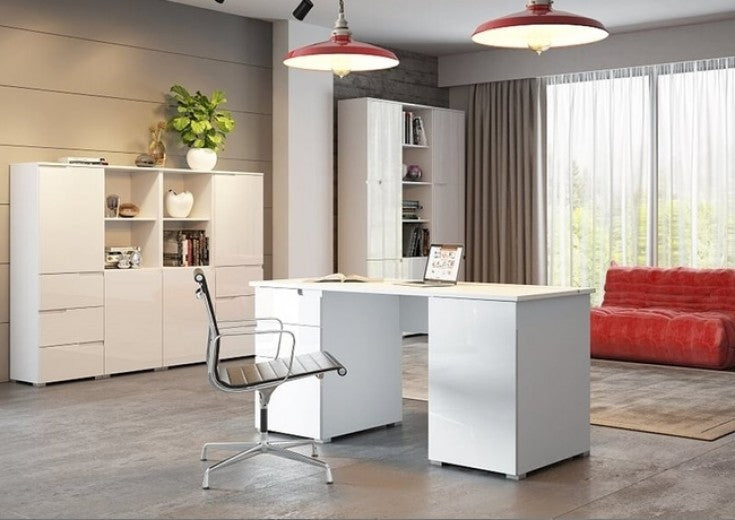 Bibliothèque palette et MDF 1 porte Big Gabrielle 12 Blanc, l50xA35xH216 cm