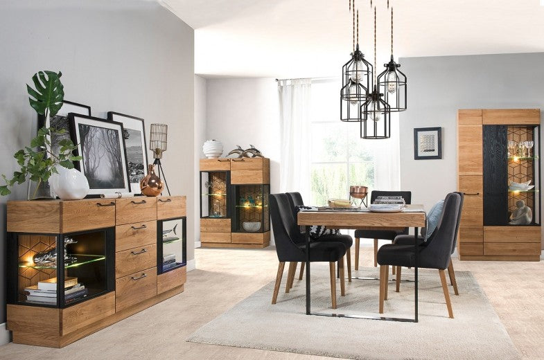 Table extensible en bois, placage et métal Mosaic 40 Chêne / Noir, L160-220xl90xH78 cm