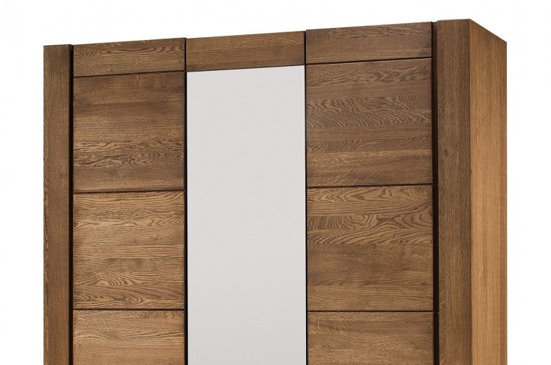 Armoire en placage et palette, avec 3 portes et miroir Velvet 73 Chêne Rustique, l160xA60xH225 cm