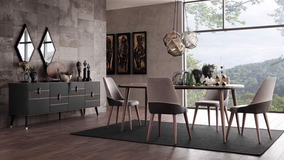 Commode en châtaignier et bois avec 4 portes Diamond Walnut / Graphite, l215.8xP48.2xH80.5 cm