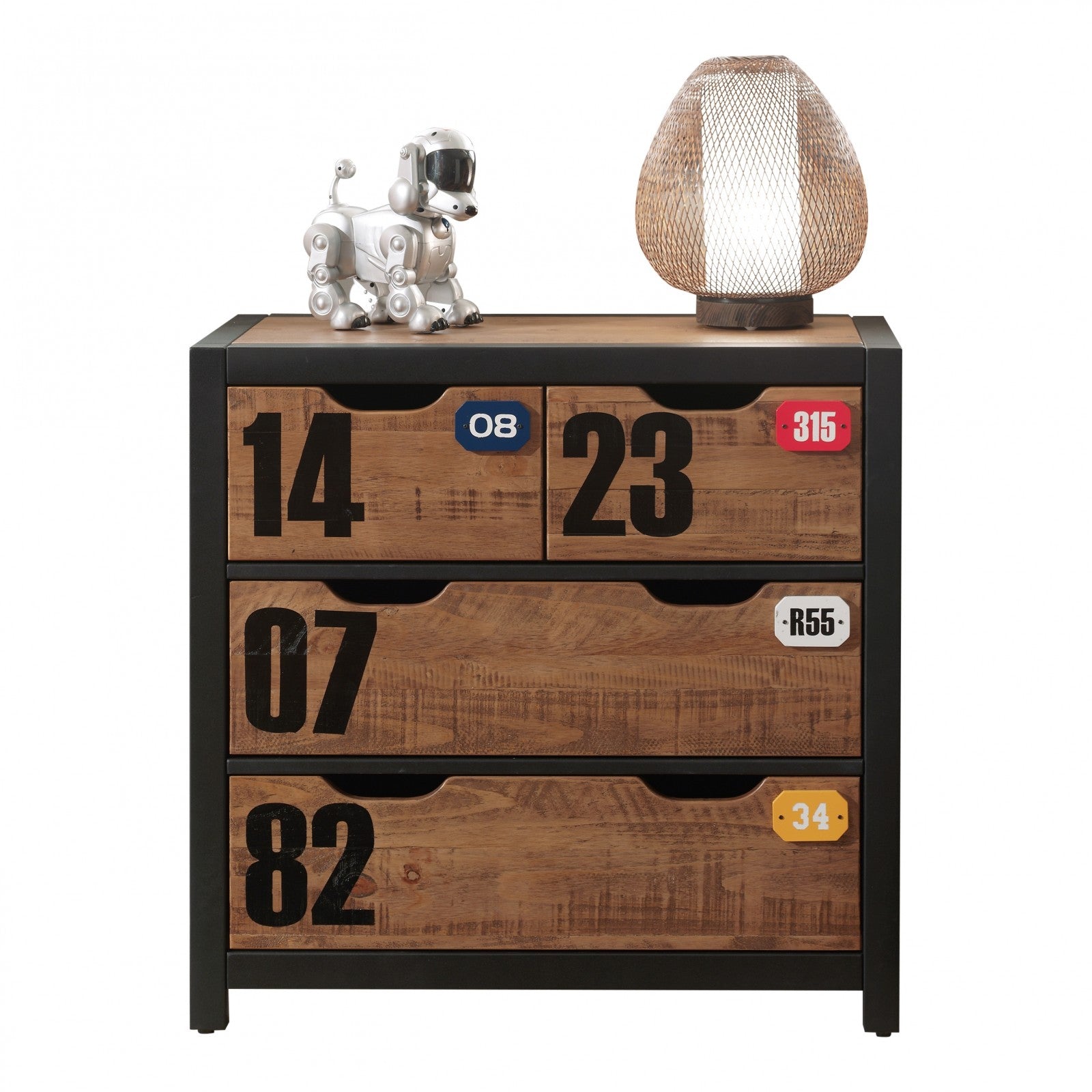 Pin et MDF Confort en bois avec 3 tiroirs, pour les enfants naturels / noirs, L86XA42XH83 CM