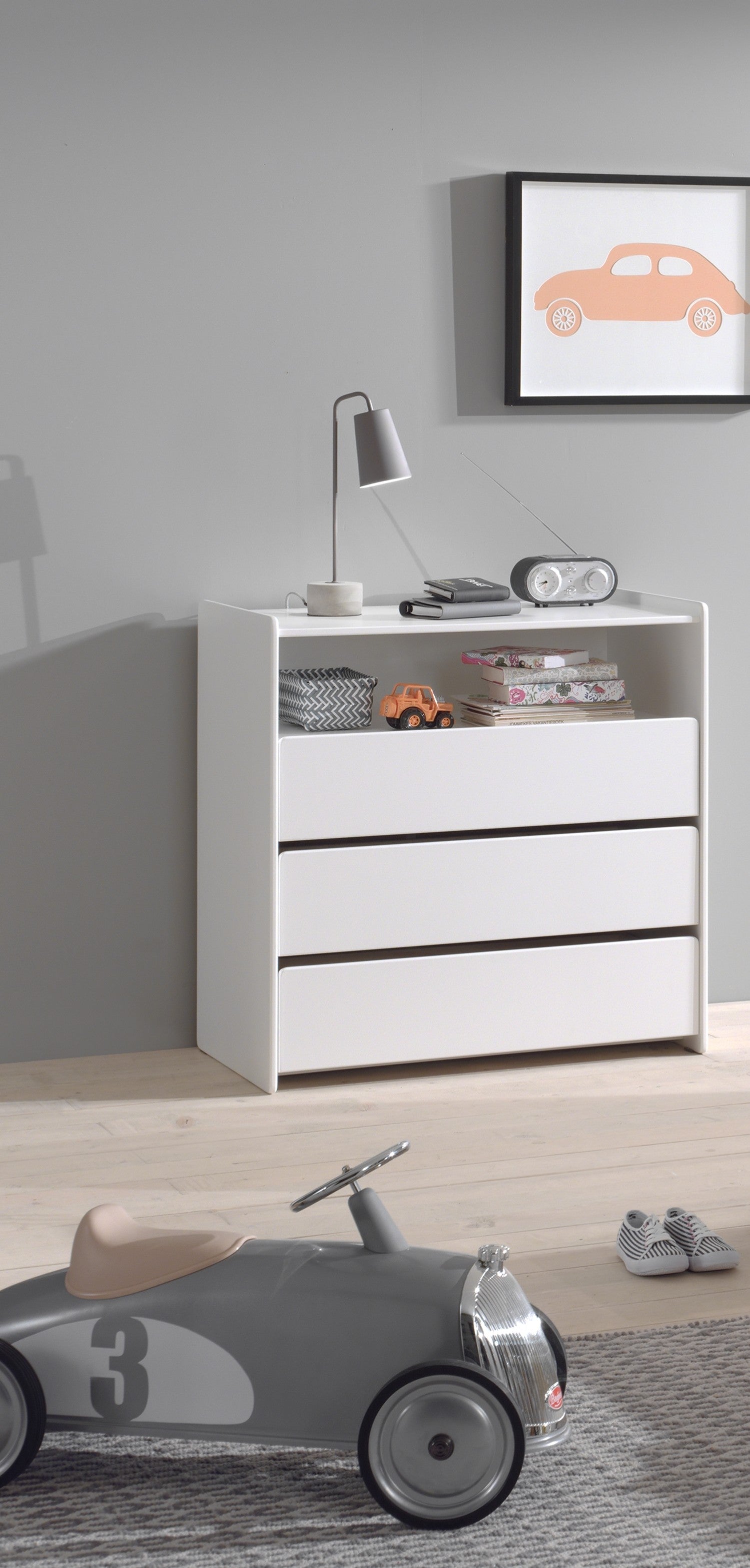Pin et MDF Confort en bois avec 3 tiroirs, pour enfants Kiddy White, L90XA55XH92 CM