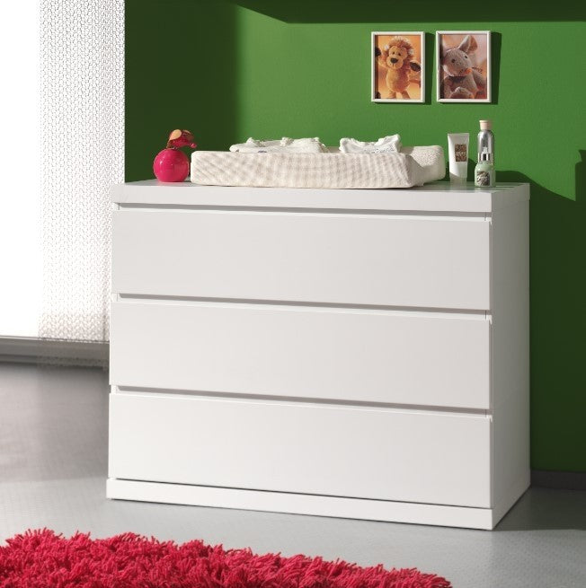 Pin et MDF Confort en bois avec 3 tiroirs, pour les enfants et les jeunes blancs, L110XA57XH90.5 cm