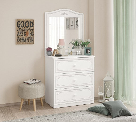 Commode en bois avec 3 tiroirs, pour les jeunes Selena Small Gris Blanc / Gris, l73xA49xH80 cm